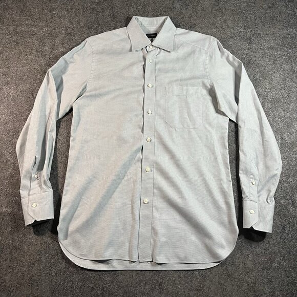 Ermenegildo Zegna Su Misura Trofeo Button Up Dress Shirt Blue Check Men Medium M - Picture 1 of 5